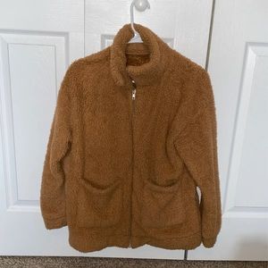 Brown fluffy zip up